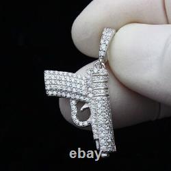 2Ct Round Cut Simulated Moissanite Small 3D''Gun'' Pendant14K White Gold Plated