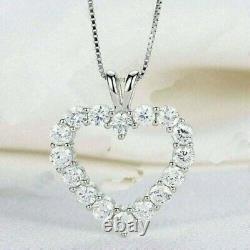 2Ct Round Cut Simulated Moissanite Women Heart Pendant 14K White Gold Plated