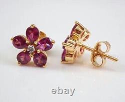 2Ct Round Cut Simulated Pink Ruby Flower Stud Earrings In 14k Yellow Gold Plated
