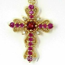 2Ct Round Cut Simulated Red Garnet Cross Pendant 14K Yellow Gold Plated Silver