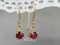 2Ct Round Cut Simulated Red Ruby Solitaire Earring 14K Yellow Gold Plated