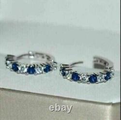 2Ct Round Cut Simulated Sapphire Huggie Hoop Earring's In 14K White Gold Plated