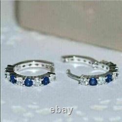 2Ct Round Cut Simulated Sapphire Huggie Hoop Earring's In 14K White Gold Plated