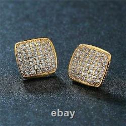 2Ct Round Cut VVS1/D Diamond Cluster Square Stud Earrings 14k Yellow Gold Finish