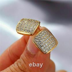 2Ct Round Cut VVS1/D Diamond Cluster Square Stud Earrings 14k Yellow Gold Finish