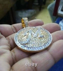 2Ct Round Lab Created Diamond Letter''M'' Charm Pendant 14K Two Tone Gold Over