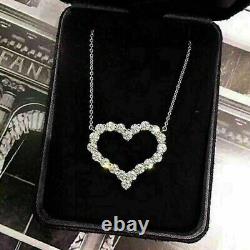 2Ct Round Real VVS1 Moissanite Open Heart Pendant Necklace 14k White Gold Plated