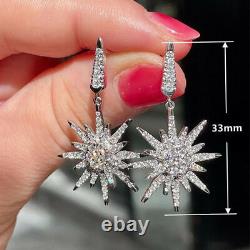 2Ct Round Simulated Diamond Snowflake Drop/Dangle Earrings 14K White Gold Plated