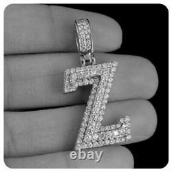 2Ct Round Simulated Moissanite Z'' Initial Letter Pendant 14K White Gold Plated