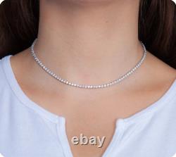 2MM Round Cut Genuine Moissanite Women Tennis Necklace Solid 925 Sterling Silver