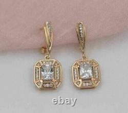 2.00Ct Emerald Cut VVS1/D Diamond Drop &Dangle Earrings 14K Yellow Gold Finish