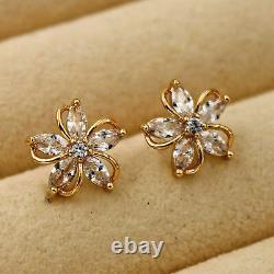 2.00Ct Marquise Simulated Moissanite Flower Stud Earrings 14K Yellow Gold Plated