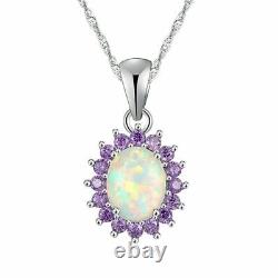 2.00Ct Oval Cut Fire Opal Women's Charm Pendant With Chain 14k White Gold Finish