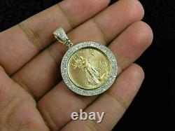 2.00Ct Round Cut Diamond Lady Liberty Coin Pave Pendant 14K Yellow Gold Finish