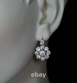 2.00Ct Round-Cut Diamond Vintage Drop/Dangle Earrings Solid 14k White Gold