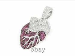 2.00Ct Round Cut Lab Created Pink Ruby Heart Shape Pendant 14k White Gold Plated