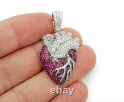 2.00Ct Round Cut Lab Created Pink Ruby Heart Shape Pendant 14k White Gold Plated