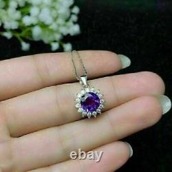 2.00Ct Round Cut Simulated Amethyst Solitaire Pendant 14K White Gold Plated