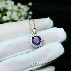 2.00Ct Round Cut Simulated Amethyst Solitaire Pendant 14K White Gold Plated