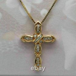 2.00Ct Simulated Diamond Cross Pendant 925 Silver Gold Plated For Women's