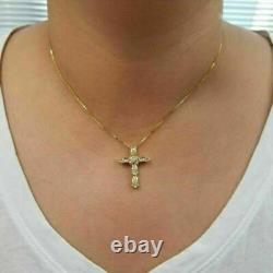 2.00Ct Simulated Diamond Cross Pendant 925 Silver Gold Plated For Women's