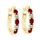 2.00 Ct Created Ruby Hoop Earrings With Diamonds In 14k Yellow Gold Over Brass
