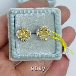 2.00 Ct Princess Cut Yellow Citrine Clover Stud Earrings 14k White Gold Finish