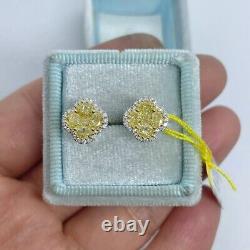 2.00 Ct Princess Cut Yellow Citrine Clover Stud Earrings 14k White Gold Finish