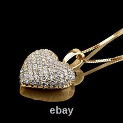 2.00 Ct Round Cut Diamond Heart Shape Pendant With Chain 14k Yellow Gold Finish