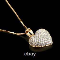 2.00 Ct Round Cut Diamond Heart Shape Pendant With Chain 14k Yellow Gold Finish