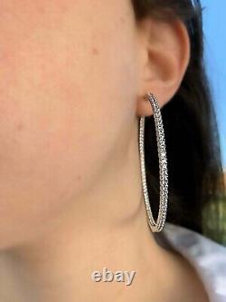 2.00 Ct Round Cut Moissanite Women's Large Hoop Earrings 14K White Gold Plated