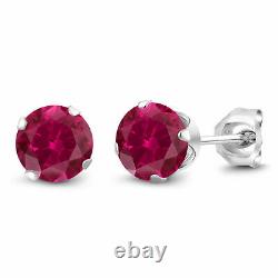 2.00 Ct Round Cut Red Ruby Stud Solitaire Earring 14k White Gold Finish