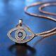2.00 Ct Round Cut Simulated Blue Sapphire Evil Eye Pendant 14k White Gold Plated
