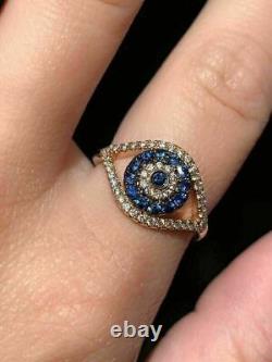 2.00 Ct Round Simulated Sapphire Evil Eye Engagement Ring 14k Yellow Gold Finish