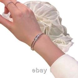 2.0Ct Round Moissanite Cuff Bracelet Bangle Bridal Wedding 14K White Gold Plated