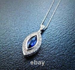 2.10CT Marquise Cut Simulated Blue Sapphire Women's Pendant14k White Gold Plated