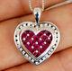 2.20ct Princess Lab Created Red Ruby Heart Pendant 14k White Gold Silver Plated