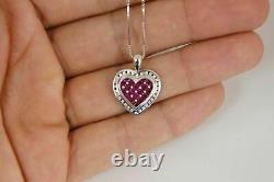 2.20Ct Princess Lab Created Red Ruby Heart Pendant 14K White Gold Silver Plated