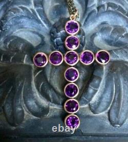 2.20Ct Round Cut Simulated Purple Amethyst Cross Pendant In 14k Rose Gold Plated