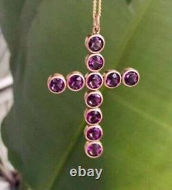 2.20Ct Round Cut Simulated Purple Amethyst Cross Pendant In 14k Rose Gold Plated