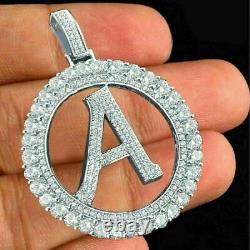 2.20 Ct Diamond Alphabet'A' Initial Letter Charm Pendant 14k White Gold Finish