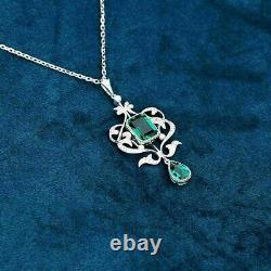 2.24Ct Emerald Lab-Created Vintage Art Deco Pendant 14K White Gold Plated