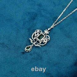 2.24Ct Emerald Lab-Created Vintage Art Deco Pendant 14K White Gold Plated