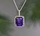 2.30ct Emerald Cut Simulated Amethyst Solitaire Pendant 14k White Gold Plated