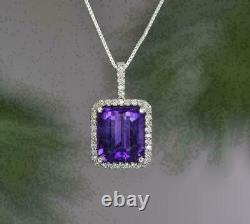 2.30Ct Emerald Cut Simulated Amethyst Solitaire Pendant 14K White Gold Plated