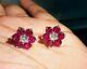 2.30ct Round Simulated Red Ruby Flower Shape Stud Earrings 14k White Gold Plated