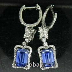 2.30 Ct Emerald Cut Blue Tanzanite Drop & Dangle Earrings 14k White Gold Finish