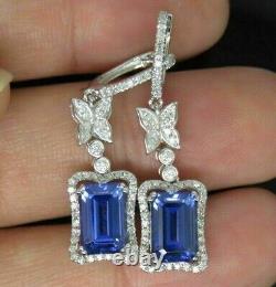 2.30 Ct Emerald Cut Blue Tanzanite Drop & Dangle Earrings 14k White Gold Finish