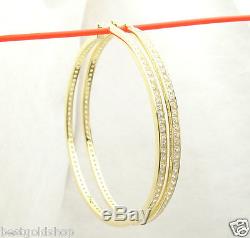 2 3/4 Channel Set Diamonique CZ Hoop Earrings 14K Yellow Gold Clad 925 Silver