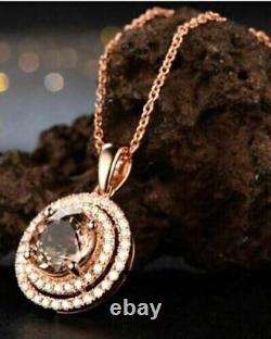 2.40Ct Round Cut Simulated Morganite Halo Pendant14K Rose Gold Plated Free Chain